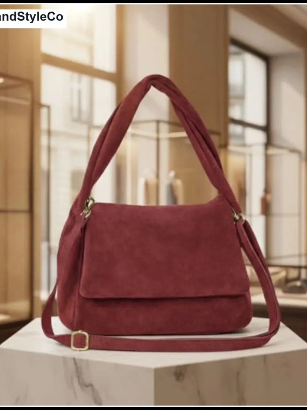 Italian Suede Top-Handle Satchel with Detachable Crossbody Strap